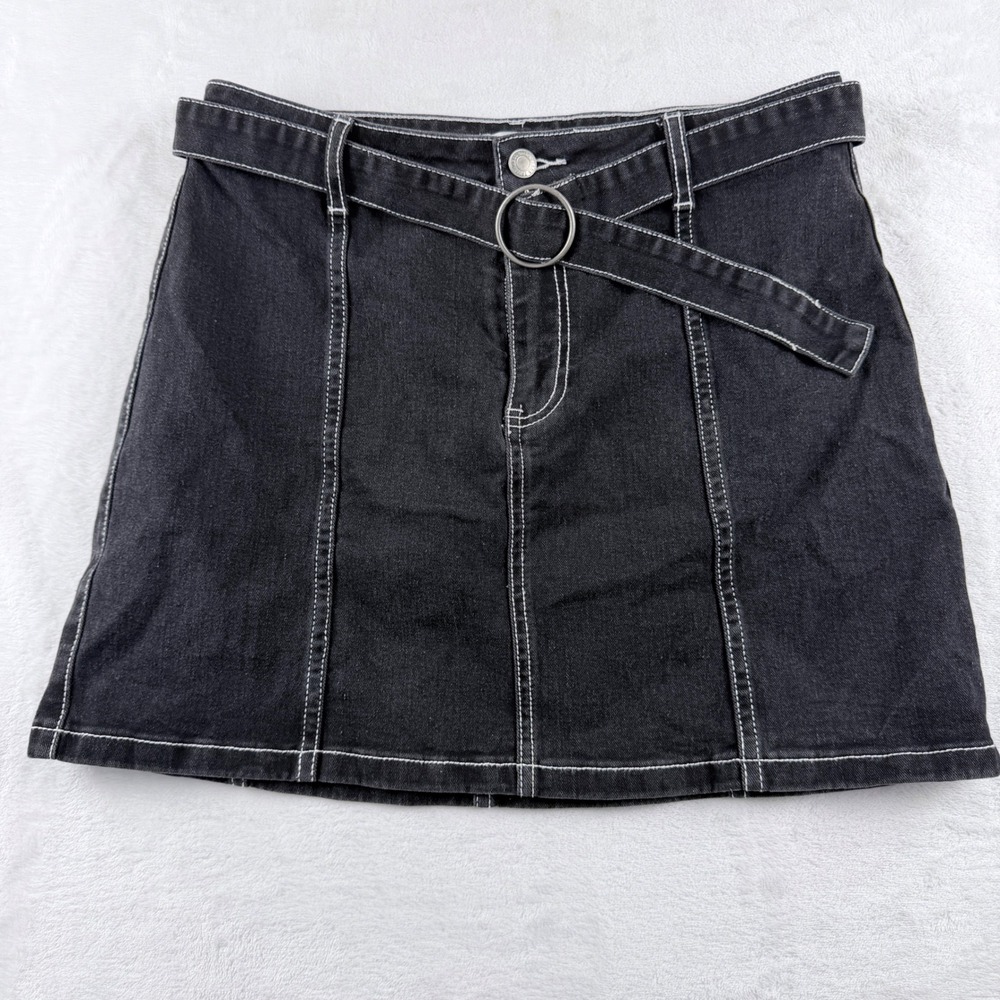 Tally Weijl Denim Mini Skirt Belted Contrast Stitch Black Size 40